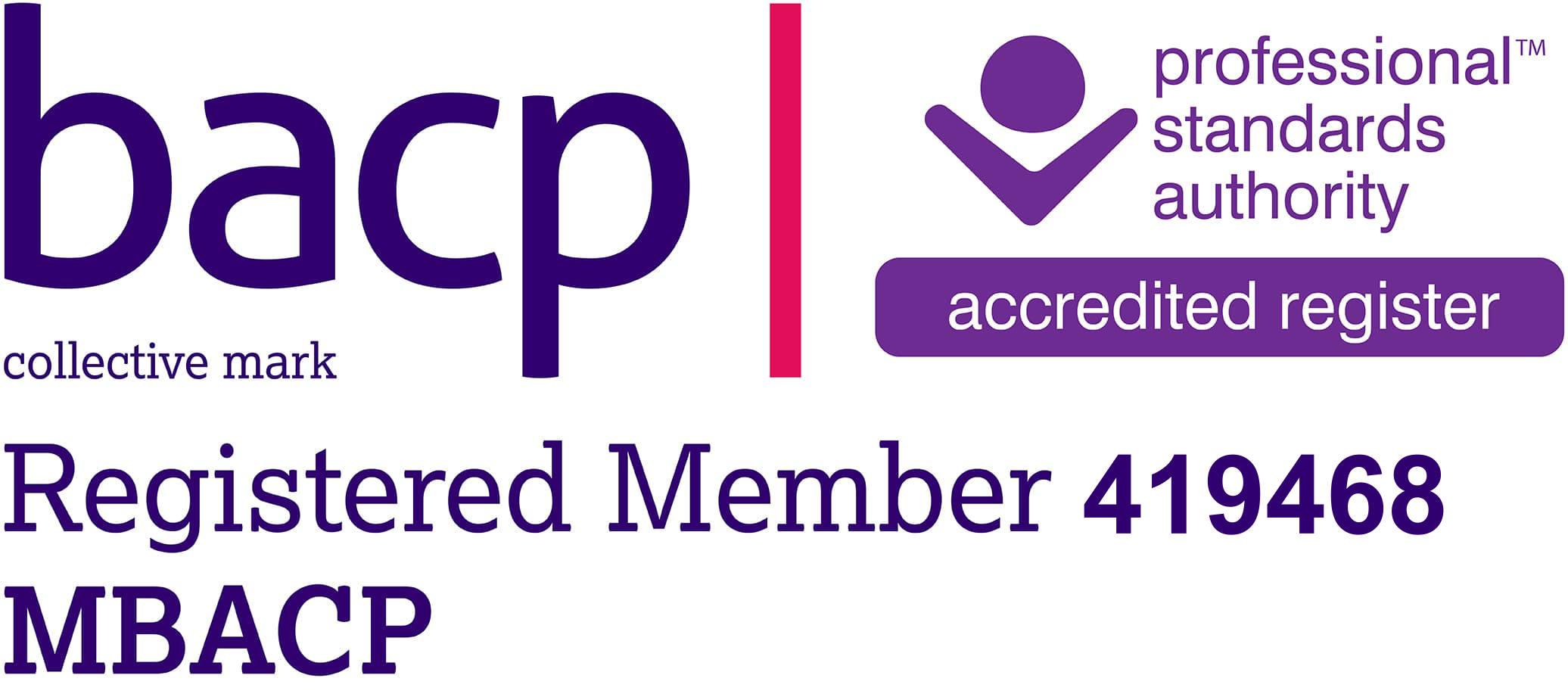 BACP Registered Member 419468 — Member of the British Association for Counselling and Psychotherapy